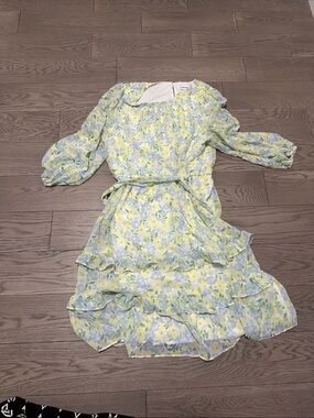 Calvin Klein White Floral-Lined Dress with Pastel Accents
